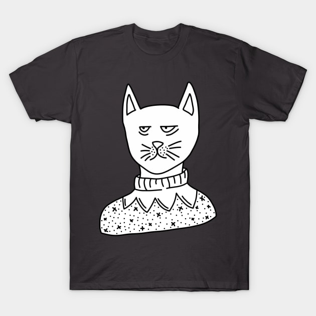 Tired Cat with Xmas Jumper Sticker T-Shirt by Dani Draws